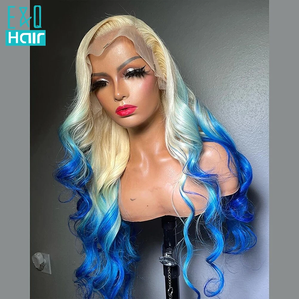 Ombre Mavi Dantel Ön İnsan Saç 613 HD Şeffaf Dantel Peruk Kadın İçin Ön Koparıp Saç Çizgisi