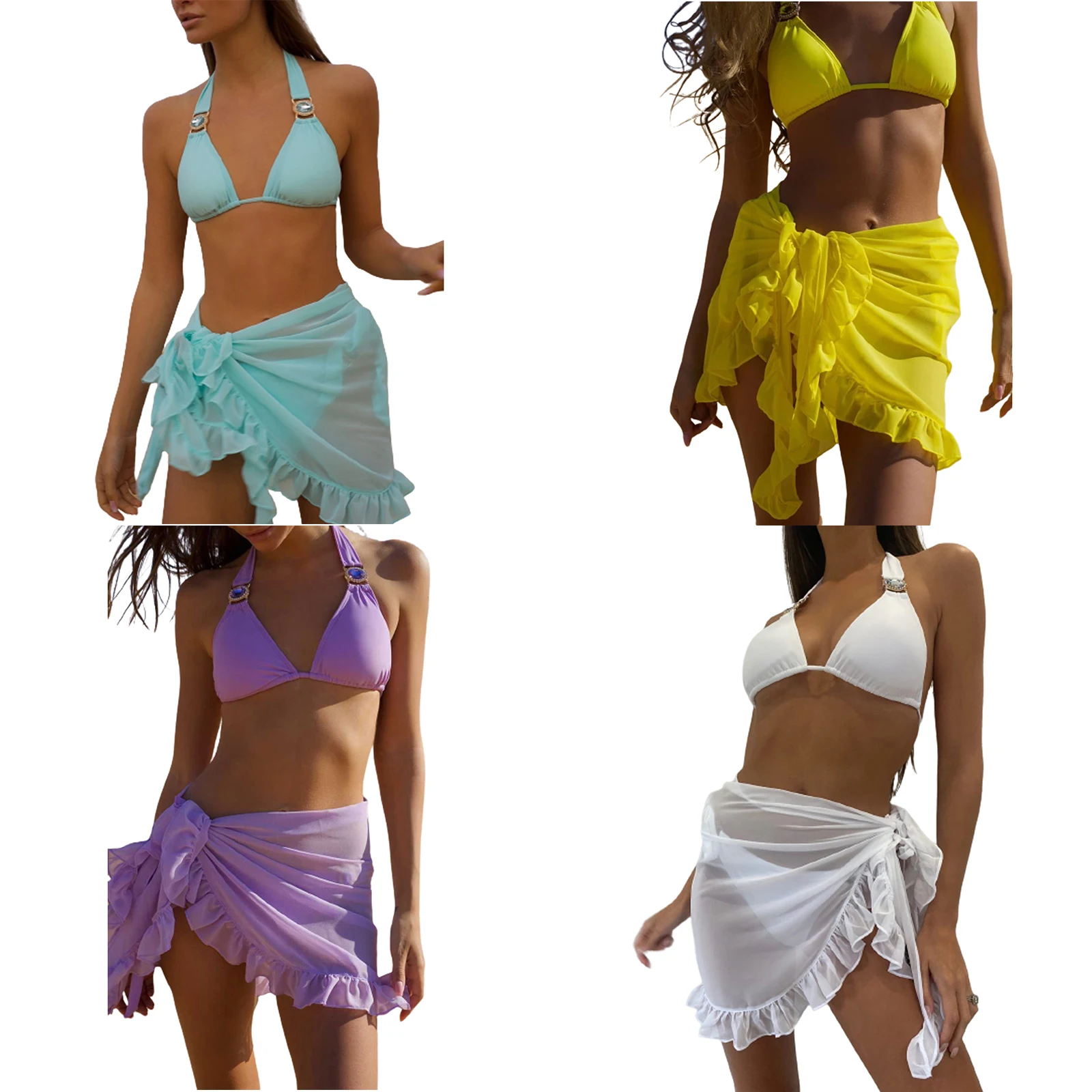 9 Renkler Bayanlar Moda Düz Renk Mayo Sarong Yarım Etek Bluz Yaz Plaj Dantel mini etek Mayo Kadınlar Bikini Bluz