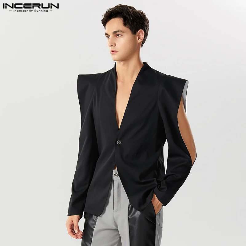 Amerikan Tarzı erkek Moda Yan Fırfır Tasarım Takım Elbise Ceketler Casual Katı Patchwork Uzun Kollu Blazer S-5XL INCERUN Tops 2023