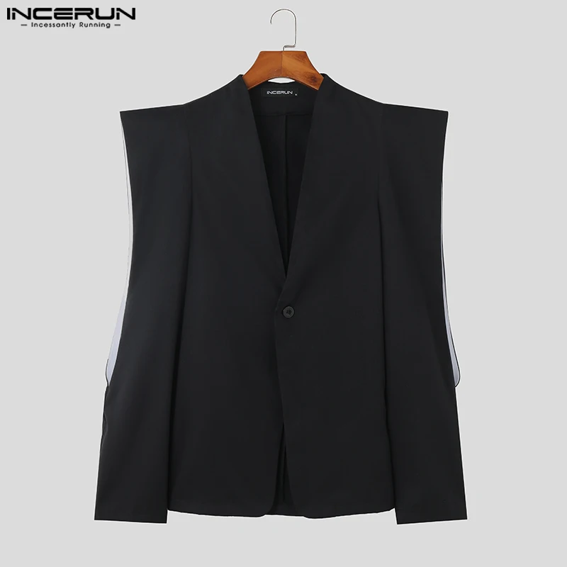 Amerikan Tarzı erkek Moda Yan Fırfır Tasarım Takım Elbise Ceketler Casual Katı Patchwork Uzun Kollu Blazer S-5XL INCERUN Tops 2023