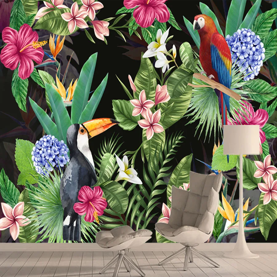 Kendinden Yapışkanlı Kabul İskandinav Şerit Duvar Kağıtları Oturma Odası için Tropikal Orman Papağan TV Duvar Kaplama Kağıtları Ev Dekor Duvar Resimleri