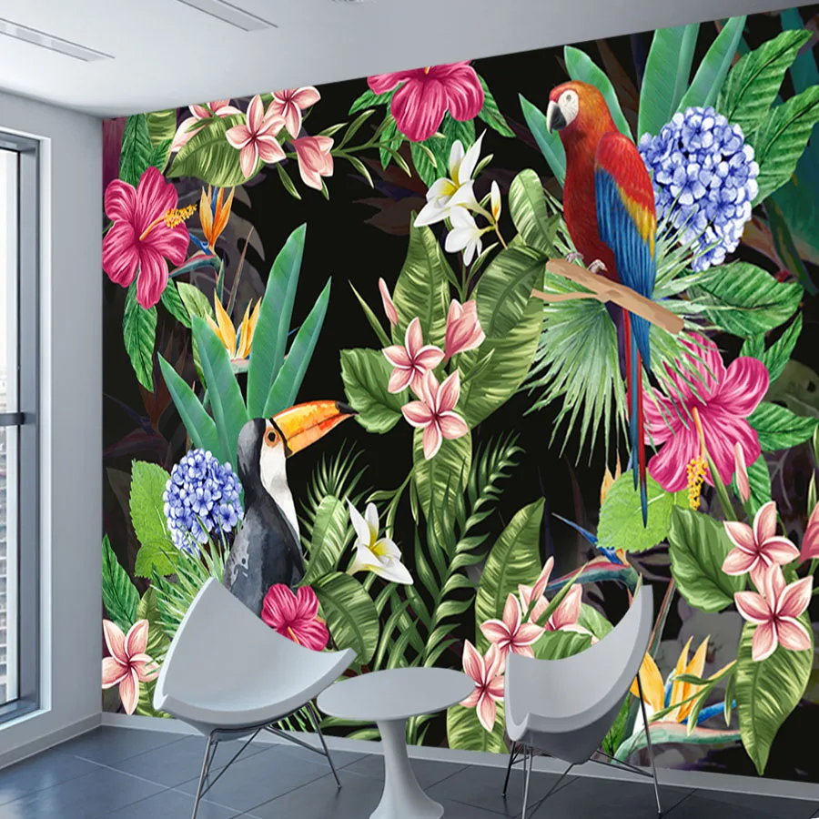 Kendinden Yapışkanlı Kabul İskandinav Şerit Duvar Kağıtları Oturma Odası için Tropikal Orman Papağan TV Duvar Kaplama Kağıtları Ev Dekor Duvar Resimleri