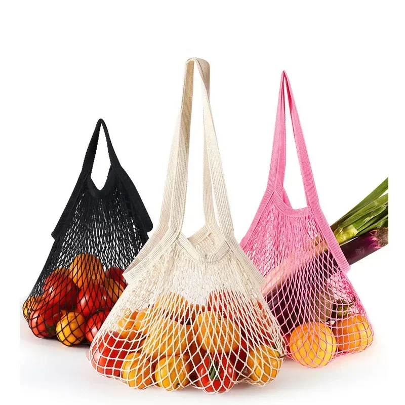 Kısa Yıkanabilir Sebze Çantası Çanta Net Taşınabilir Bakkal Organik Kullanımlık Örgü Organizatör Kolu pamuklu çantalar Dize