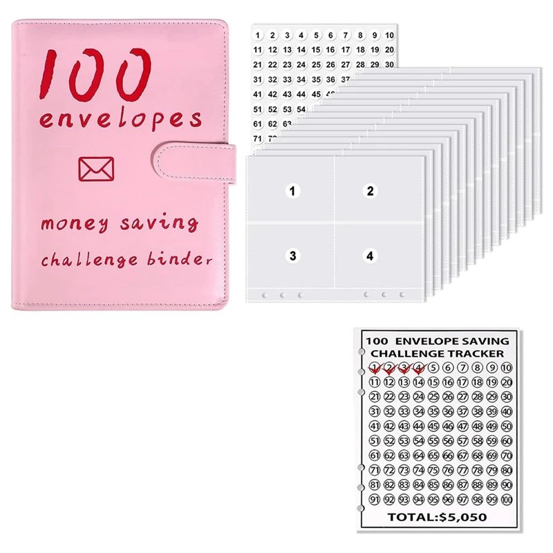 100 Zarflar Para Tasarrufu Zorlukları Kitap, Depolama Bütçeleme Bağlayıcı Bütçe Kitap Nakit Tasarrufu Mücadelesi Kutusu Kiti