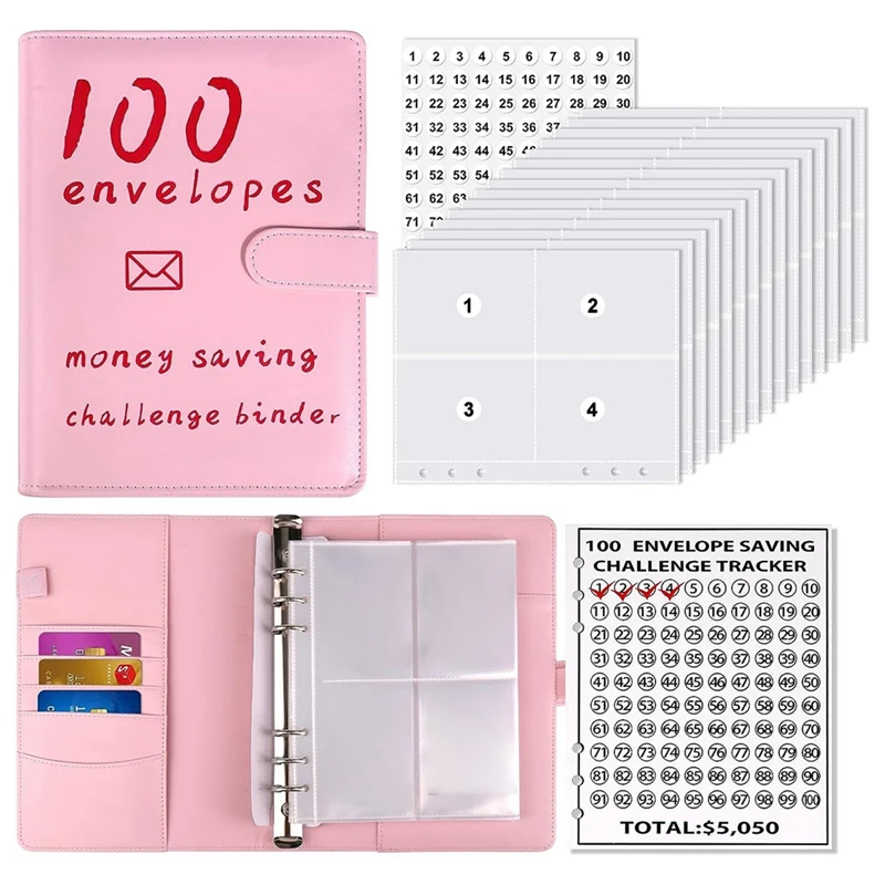 100 Zarflar Para Tasarrufu Zorlukları Kitap, Depolama Bütçeleme Bağlayıcı Bütçe Kitap Nakit Tasarrufu Mücadelesi Kutusu Kiti
