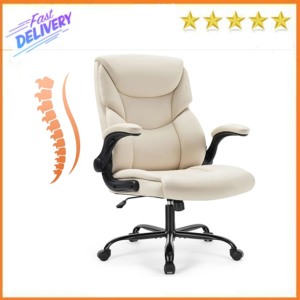 Sweetcrıspy Ev ofis koltuğu, Ergonomik Yüksek Geri Ağır büro sandalyesi Flip-up Kolları ile, PU Deri, Ayarlanabilir Döner Sandalye