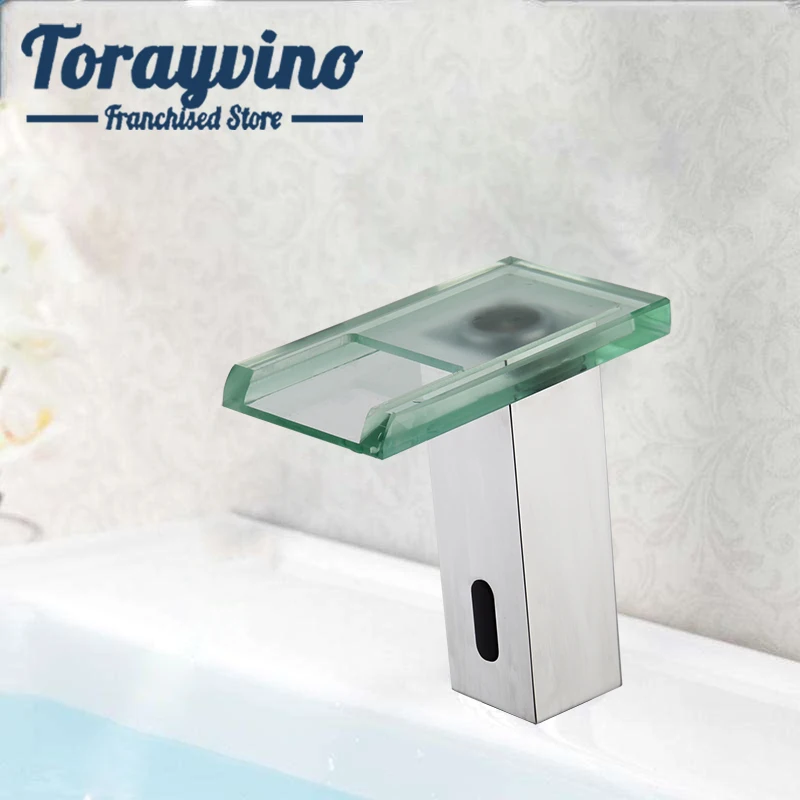 banyo banyo İndüksiyon havzası musluk pirinç krom grifo lavabo LED şelale sensörü musluk güverte üstü sıcak ve soğuk musluk bataryası