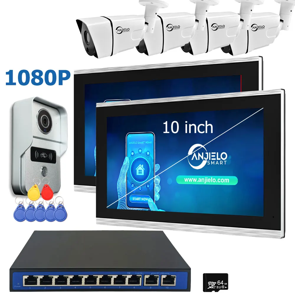10 İnç Tuya Akıllı IP Video İnterkom Dokunmatik Monitör Kablosuz Wifi POE 2MP 1080P Kapı Zili Villa Düz RFID Erişim Kontrolü