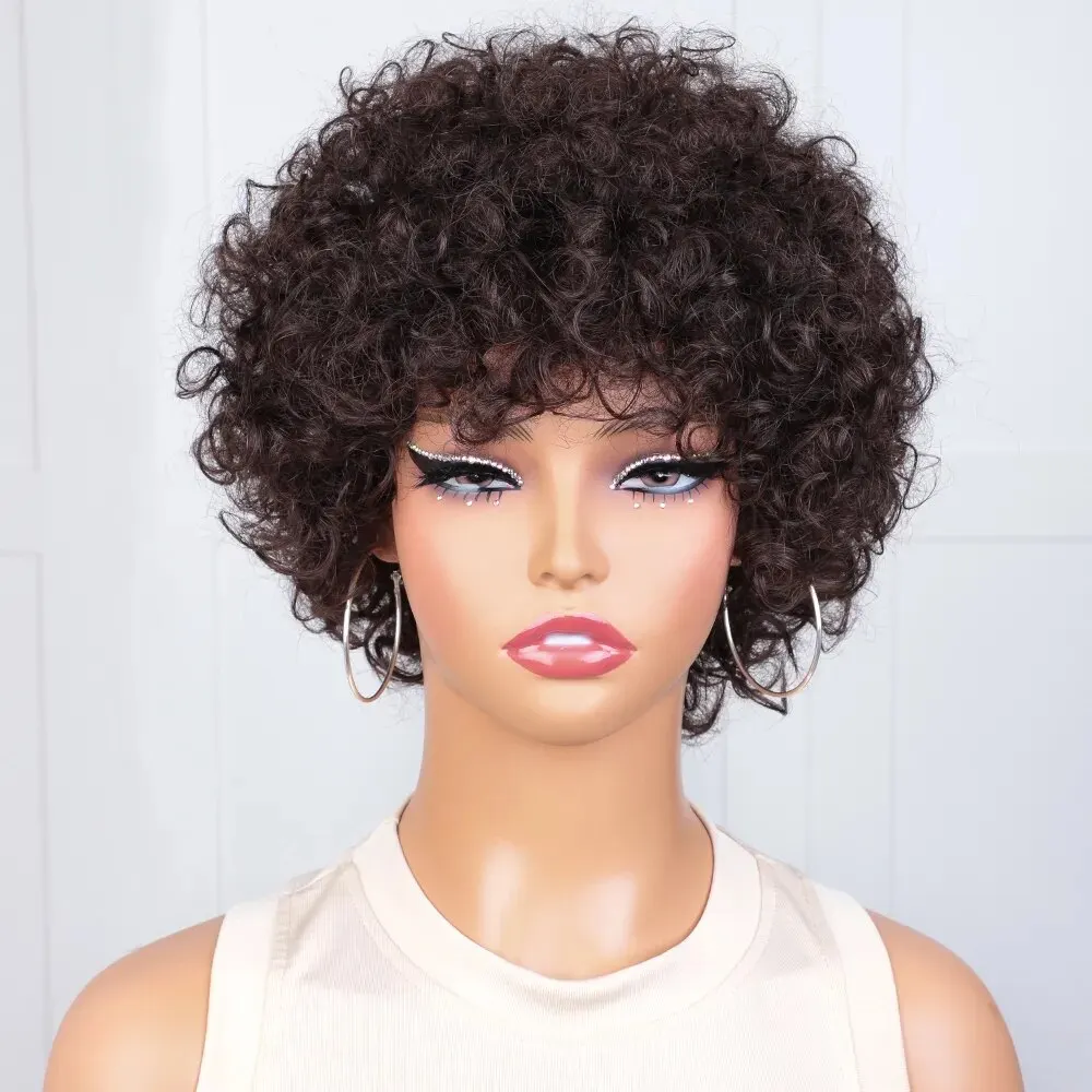 Peri Kısa Afro Kıvırcık Bob İnsan Saç Peruk Kadınlar İçin Patlama İle Brezilyalı Remy Saç Aşınma ve Gitmek Doğal Kahverengi Kinky Kıvırcık Peruk