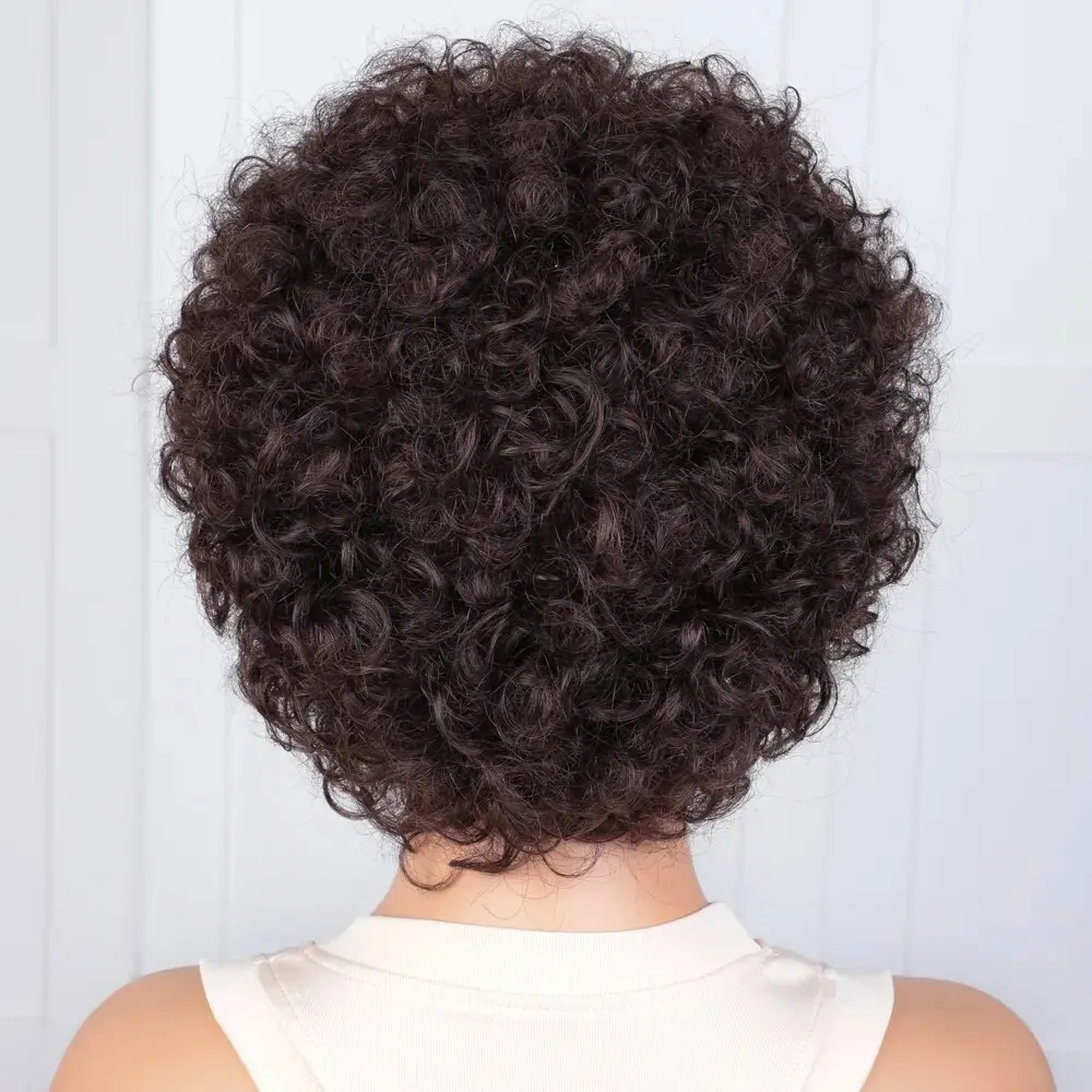 Peri Kısa Afro Kıvırcık Bob İnsan Saç Peruk Kadınlar İçin Patlama İle Brezilyalı Remy Saç Aşınma ve Gitmek Doğal Kahverengi Kinky Kıvırcık Peruk