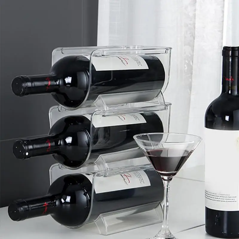 Buzdolabı Şarap Bira Şişesi Depolama Rafı Şeffaf İstiflenebilir Şarap Rafı Bağlantısız Masa Üstü Şarap Organizasyonu Ekran Standı