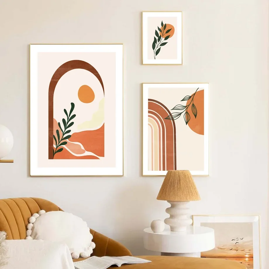 Boho Minimalist Geometrik Peyzaj Bitki duvar sanatı tuval yağlıboya Posterler Ve Baskılar Modern Duvar Resimleri İçin Oturma Odası Dekor