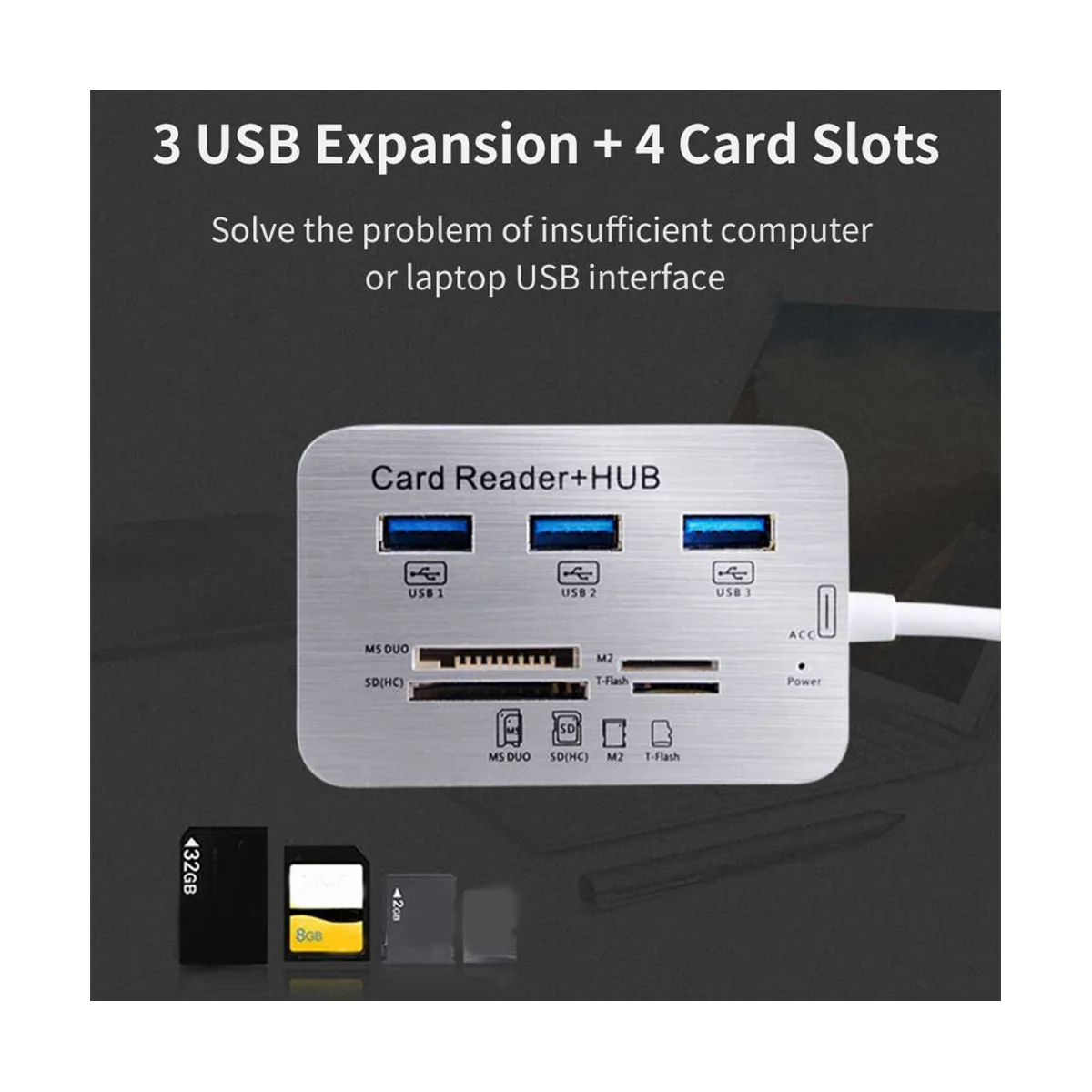 7 in 1 Yerleştirme İstasyonu 3 Port USB 3.0 Hub 4 Port kart okuyucu Micro-SD için M2 MS U Disk Dizüstü PC için Fare Klavye