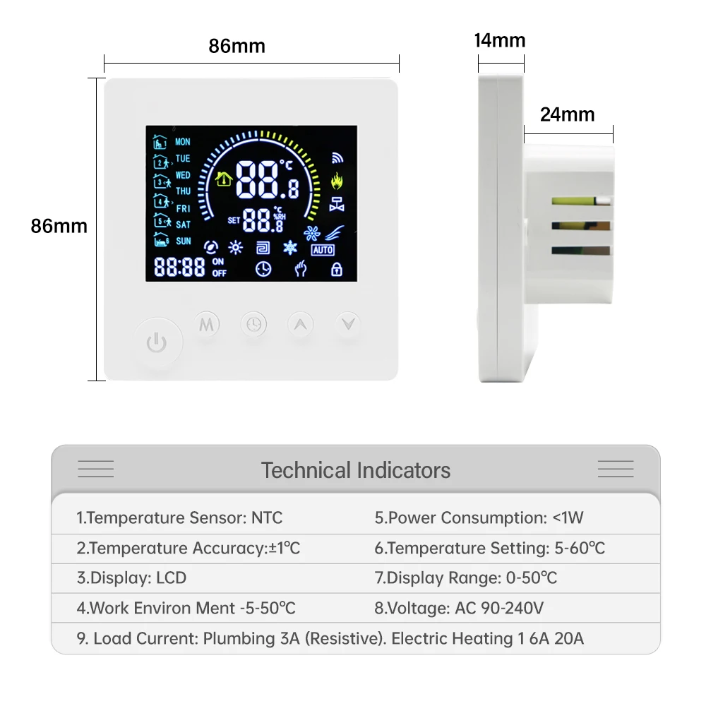 TUYA WiFi termostat sıcaklık kumandası Su Elektrikli Yerden ısıtma TRV AC90V-240V 3A 16A Dijital lcd ekran Duvara Monte