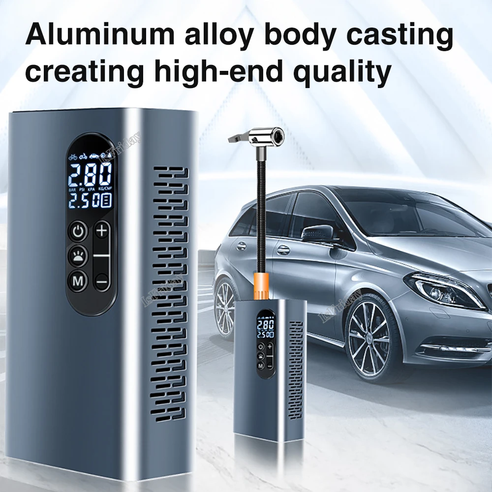 Taşınabilir Akıllı Alüminyum alaşımlı Şişirme araba için çok işlevli şişme pompa ile dijital ekran, el feneri, Basınç göstergesi