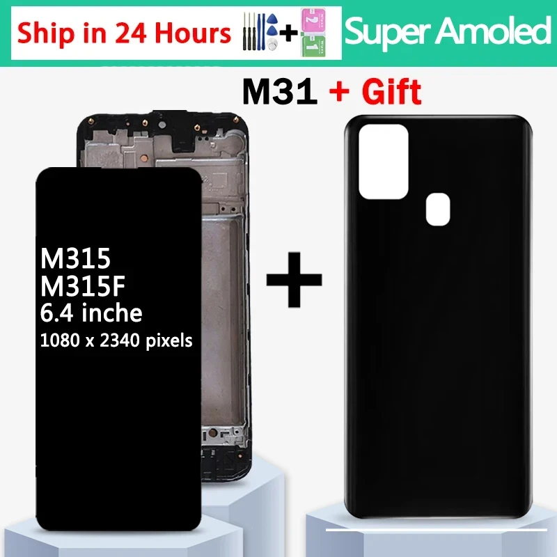 Süper AMOLED Samsung M31 M315 lcd ekran dokunmatik ekran digitizer Çerçeve İle SM-M315F M315F / DS M315F / DS Montaj Parçaları