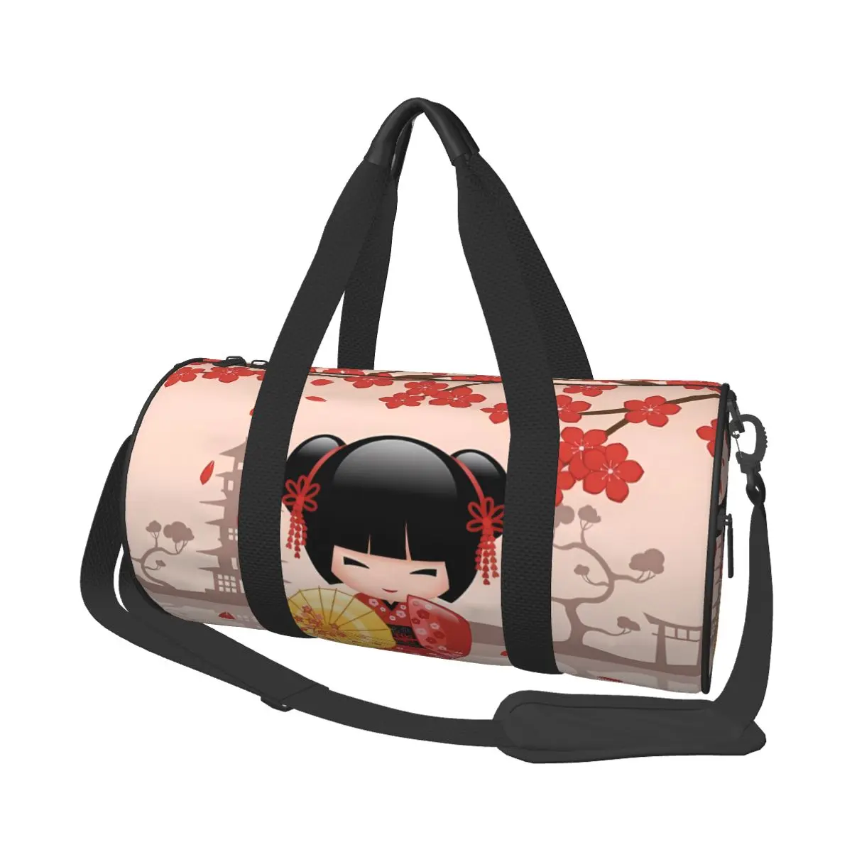 Tatlı Japon Keiko Spor Çanta Kokeshi Bebek Ayakkabı ile spor çanta Oxford Çift Tasarım Çanta Seyahat Grafik spor çantası