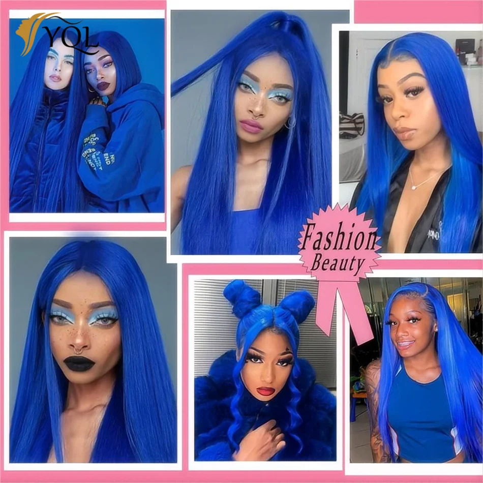 Mavi Düz Dantel Ön Peruk düz insan saçı peruk 13x4 Şeffaf dantel ön peruk s kadın peruk sırma ön peruk