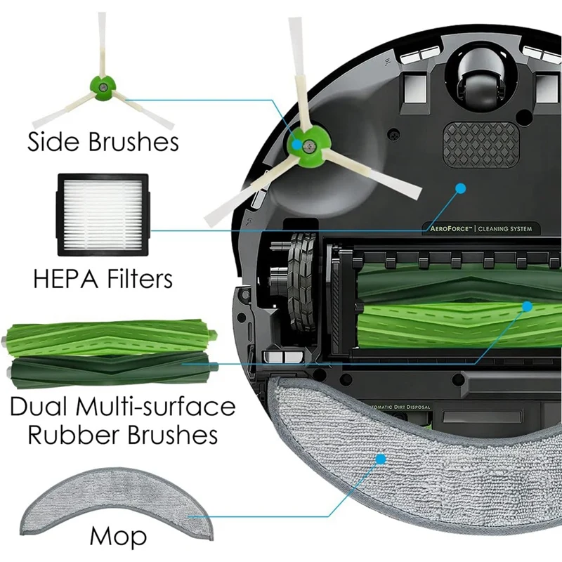 24 ADET İrobot Roomba Combo J7 + Elektrikli Süpürge Kauçuk Fırçalar Filtreler Yan Fırça Paspas Bezi Toz Ba Yedek