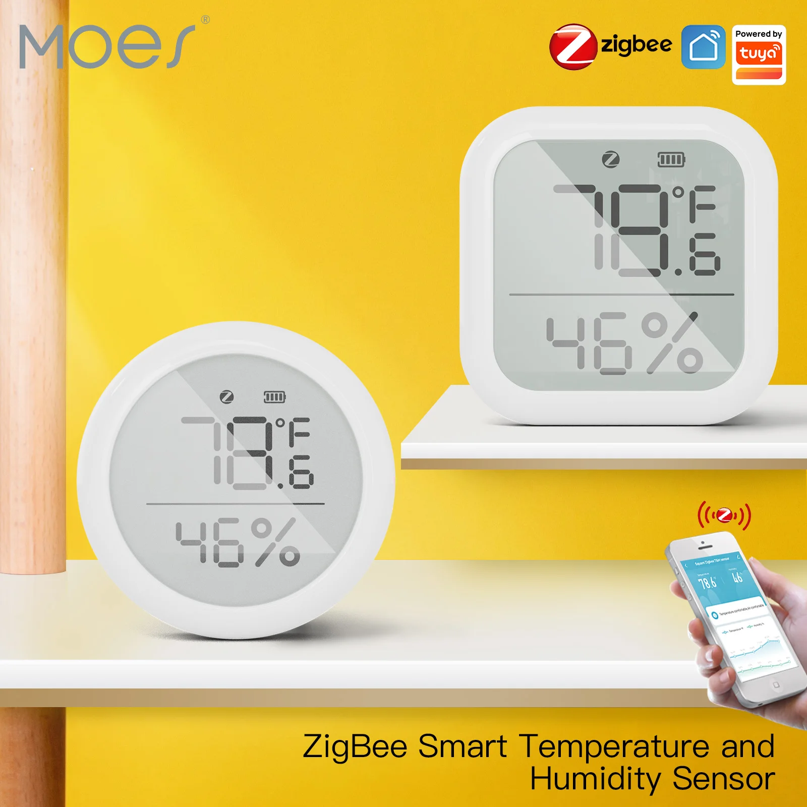 MOES Tuya ZigBee Akıllı Ev Sıcaklık Ve Nem Sensörü İle LED Ekran İle Çalışır Google Asistan ve Tuya Akıllı APP