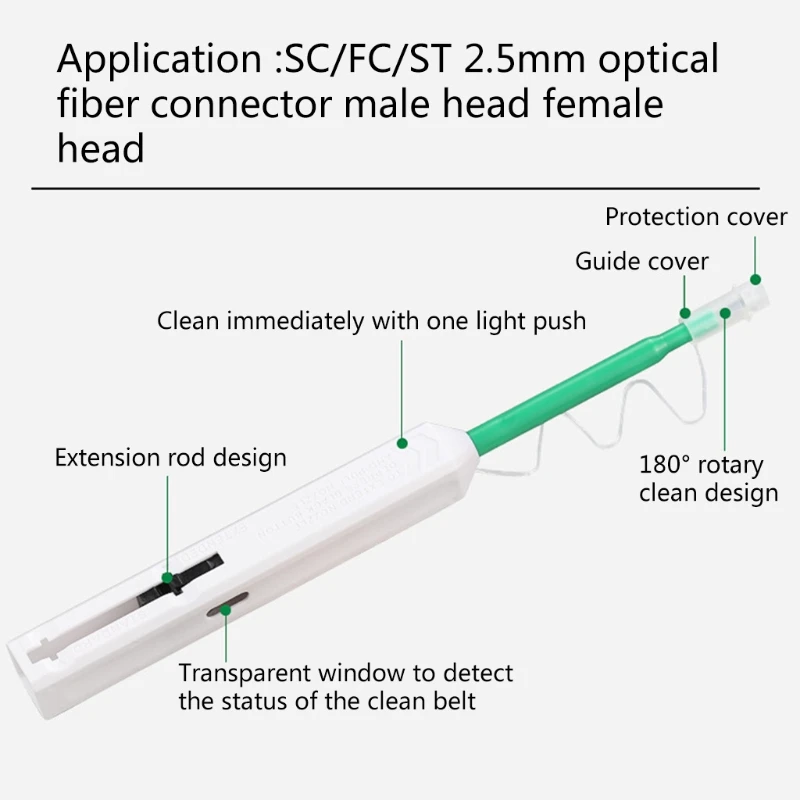 FC / ST Bir Dokunmatik Temizleme Aracı 1.25 mm ve 2.5 mm Temizleme Kalemi Temizleme Fiber Temizleyici QXNF
