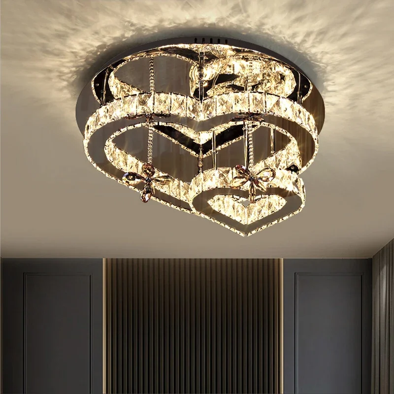 Modern parlaklık kristal Led tavan lambası oturma odası ayna çelik avizeler aydınlatma ev dekor yatak odası tavan ışıkları armatür