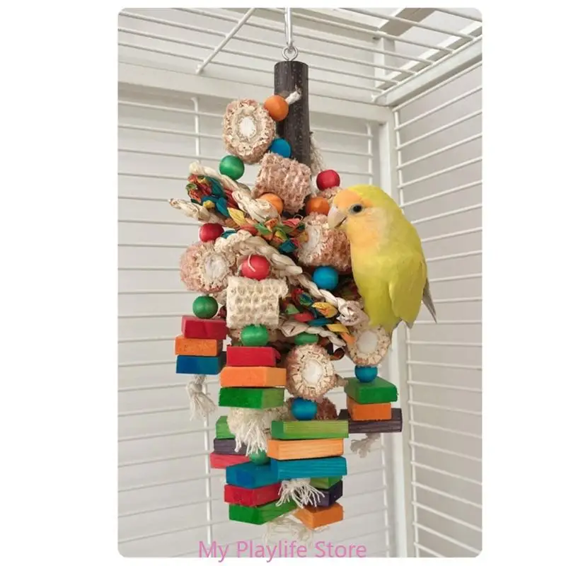 Kuş çiğneme oyuncağı Renkli Ahşap Bloklar Papağan Gagaları Taşlama Oyuncak Isırıkları Dayanıklı Cockatiels Parakeets Asma Kuş Molar Oyuncak