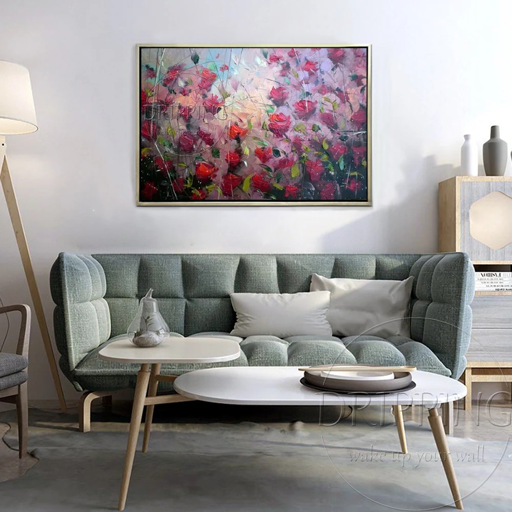 Yüksek Kaliteli El Yapımı Kır Çiçekleri Yağlıboya Tuval üzerine Güzel Renkler Modern Soyut Çiçek Yağlıboya Duvar Dekor için
