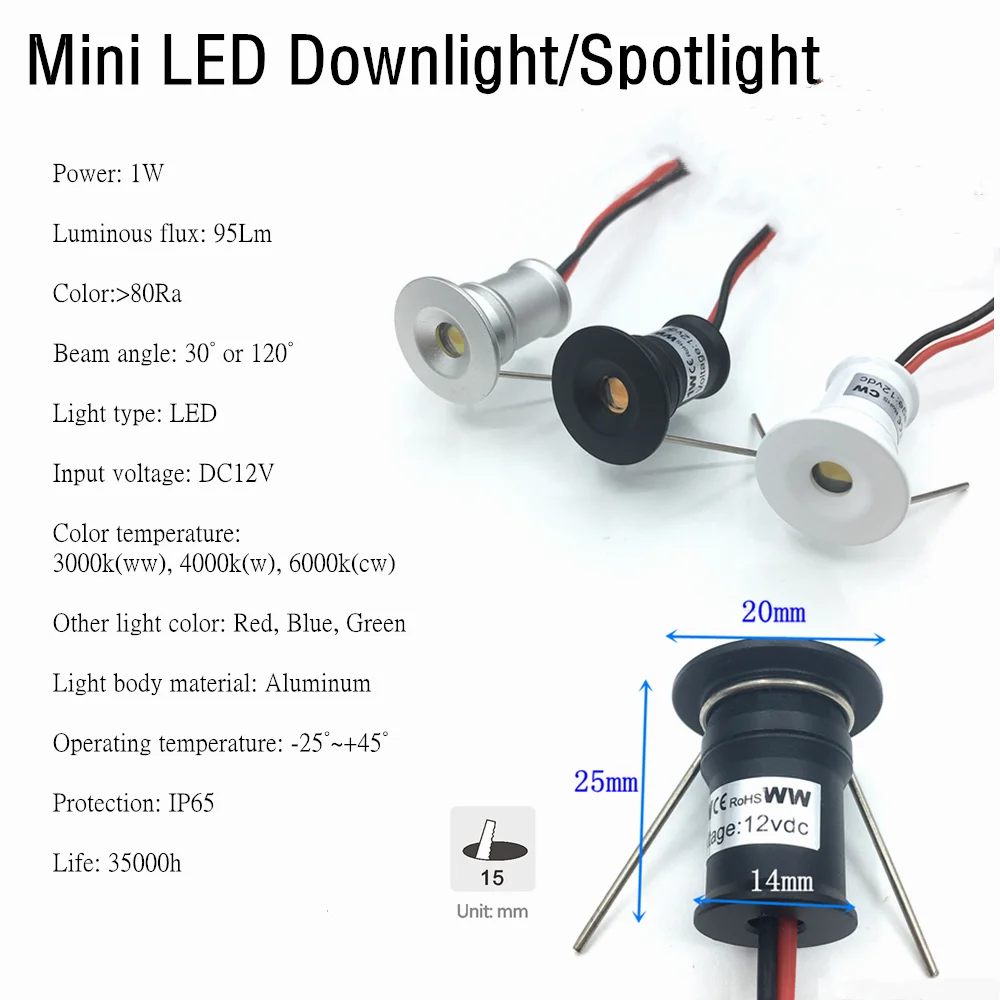 1W Mini Led Downlight IP65 Ortam Spot 12V Focos spot lambası ışık Tavan Merdiven Yürüyüş Yolları Avlu Dolabı Koridorlar