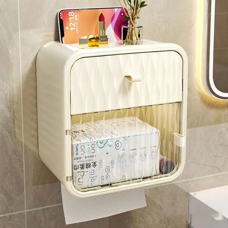 Tuvalet kağıdı Kutusu Duvara Monte Tek Kullanımlık Yüz havlu dispenseri Banyo Çift Katmanlı Depolama Rafı tuvalet kağıdı Tutucu