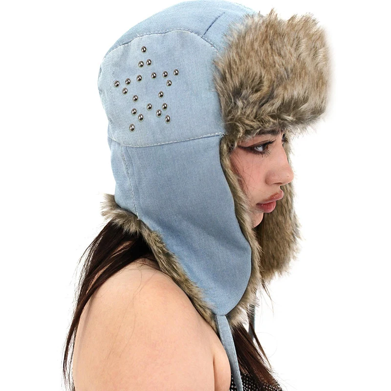 Rockmore Kadınlar Sıcak Earmuffs Kalınlaşmak Kulak Çırptı Şapka Kış Soğuk Geçirmez Sıcak Pamuk Şapka Kedi Kulaklar Kap Kış Rus Kapaklar