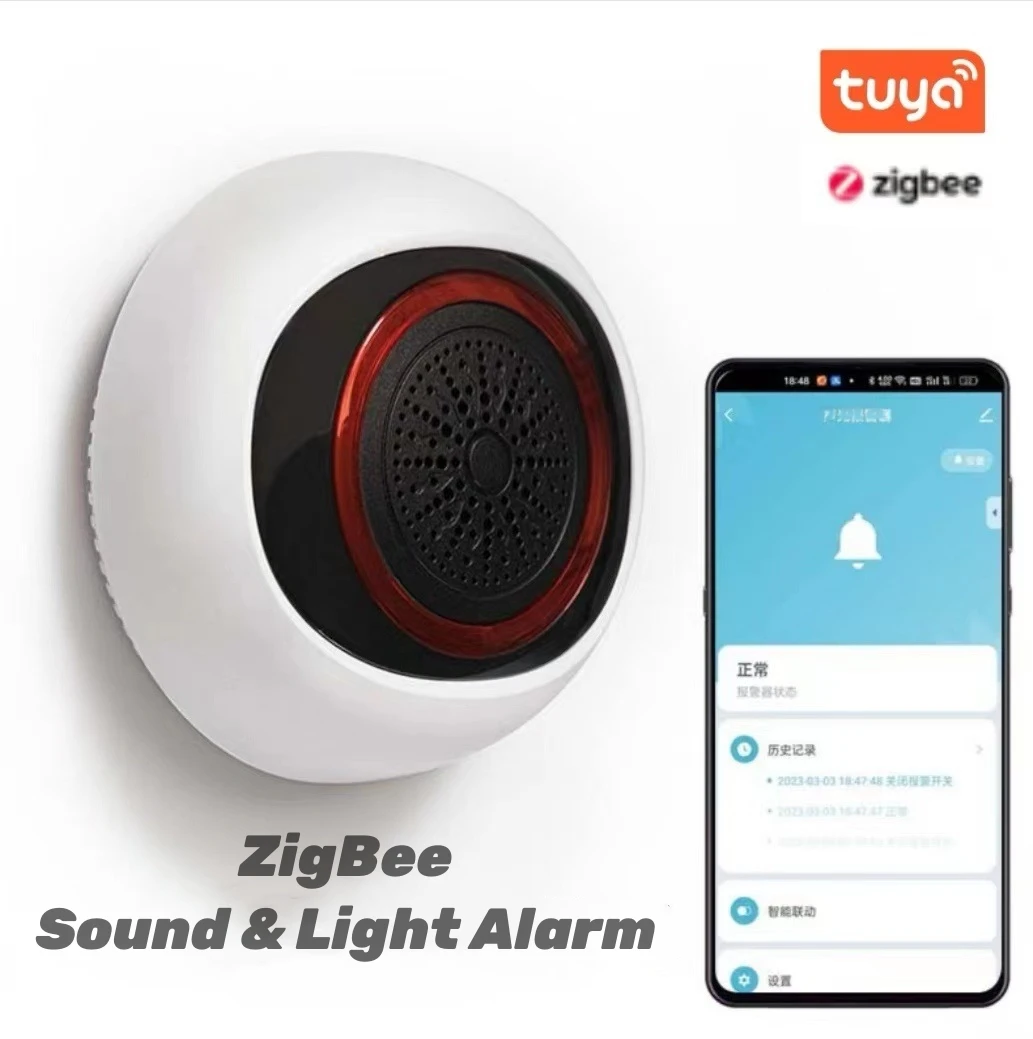 Tuya ZigBee 100db Ses ve Flaş ışığı siren alarmı mobil uygulama Kontrolü Akıllı Bağlantı ile Tuya Kapı Sensörü Güvenlik