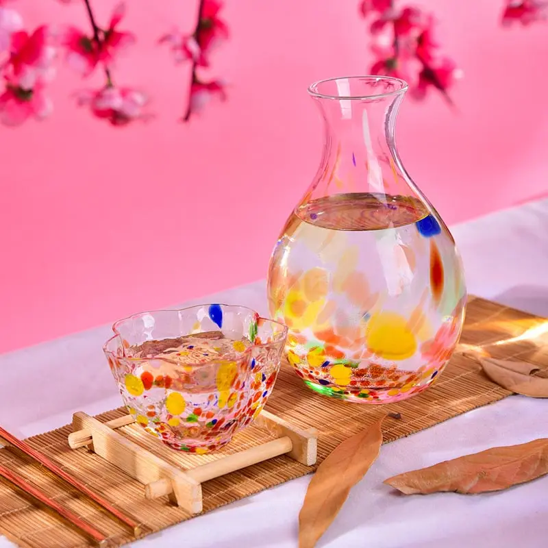 Kristal şarap bardağı Japon tarzı Renkli Sake Cam Flagon 50ml Ev Taç Şekli çay bardağı Ana Bardak Tavern Şarap Seti