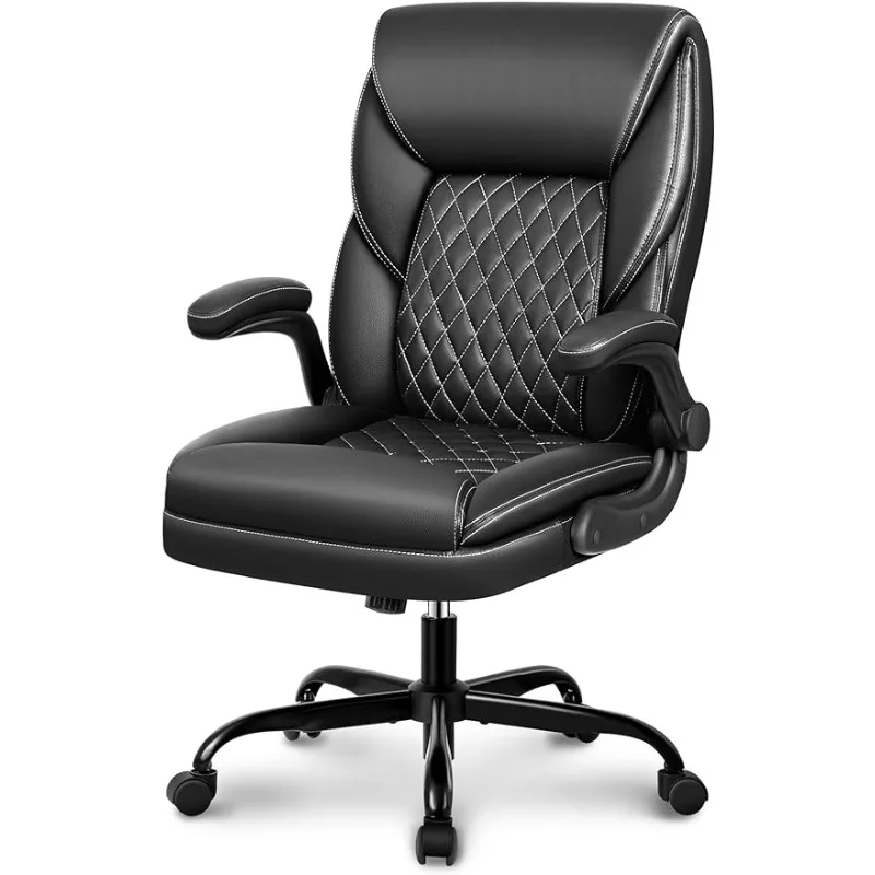 Ofis koltuğu, Yönetici Deri Sandalye Ev Ofis Masası Sandalyeleri, Ergonomik Bilgisayar Masası Sandalye Ayarlanabilir Flip-Up Kolları