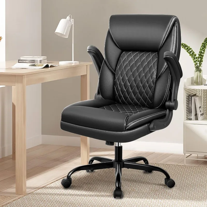 Ofis koltuğu, Yönetici Deri Sandalye Ev Ofis Masası Sandalyeleri, Ergonomik Bilgisayar Masası Sandalye Ayarlanabilir Flip-Up Kolları