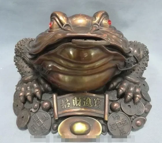 17 FengShui Cina Murni Perunggu Diyagramı Kekayaan YuanBao Koin Hoptoad Kurbağa Patung