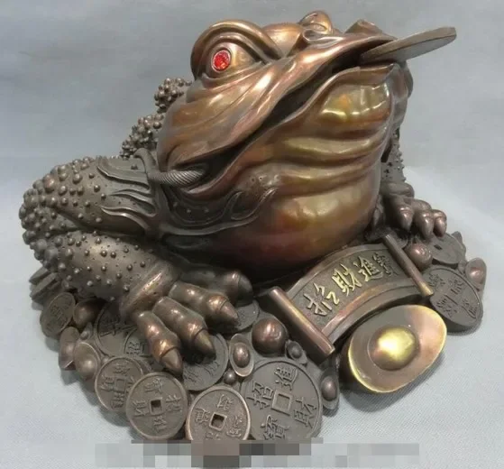 17 FengShui Cina Murni Perunggu Diyagramı Kekayaan YuanBao Koin Hoptoad Kurbağa Patung