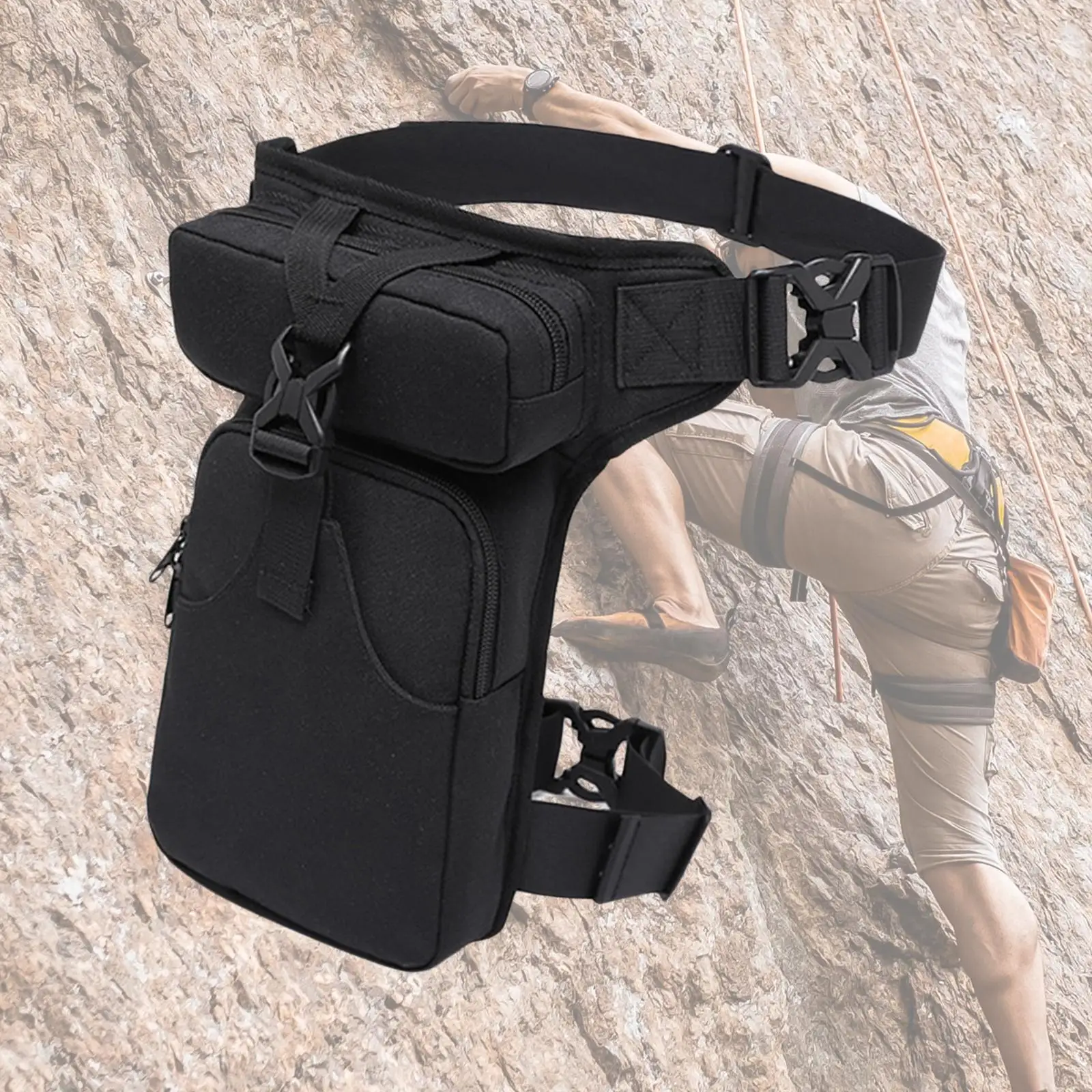 Bel Bacak Kılıfı Çanta Yürüyüş Tırmanma için Rahat Sırt Çantası Şık Siyah