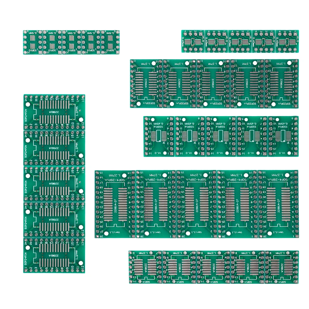 35 adet / grup Pcb SMD Dönüş DIP Adaptörü Dönüştürücü (7 çeşit) protokolü SOP8 MSOP10 SOP14 SOP16 SOP20 SOP24 SOP28 diy elektronik