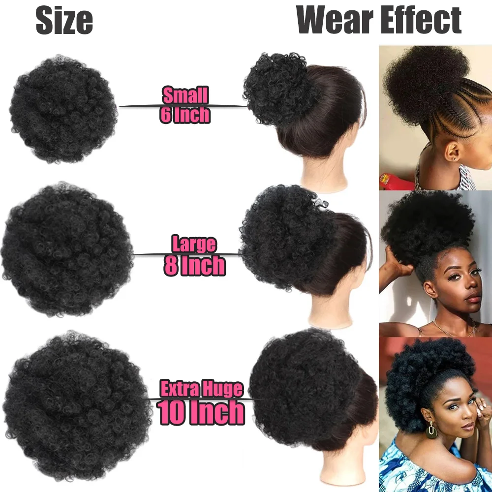 120g Büyük İpli Topuz Afrika Amerikan Büyük Puf Chignon Wrap saç parçaları Afro Siyah Kıvırcık Uzatma At Kuyruğu Kadınlar İçin