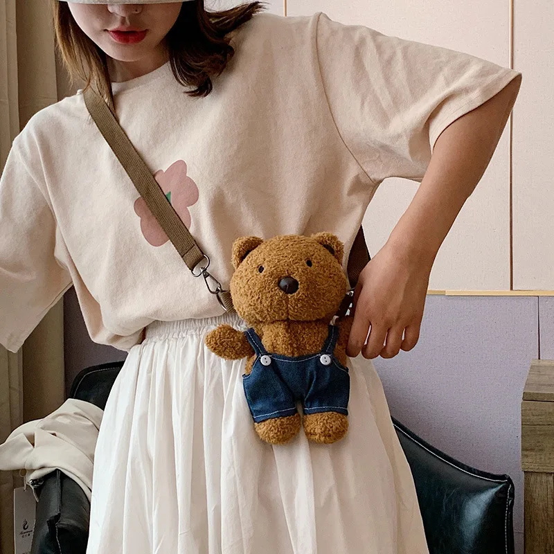 Yeni Sevimli Ayı pelüş çanta Mini Bebek Bir omuz askılı çanta Karikatür Kız Ayı Bir omuzdan askili çanta
