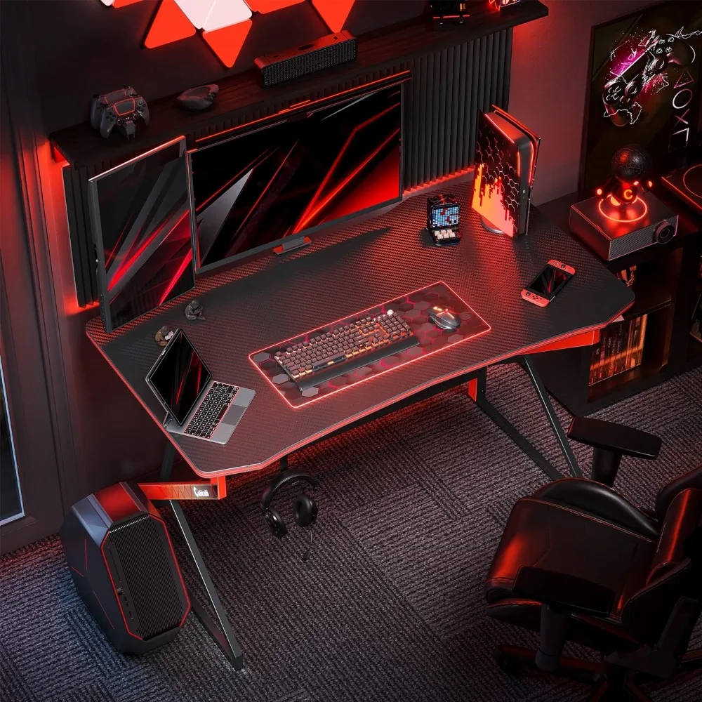 Basit Oyun Masası Z Şekilli 47 inç Oyun İş İstasyonu, ev Bilgisayar Karbon Fiber Yüzey Oyun Masası PC Masa