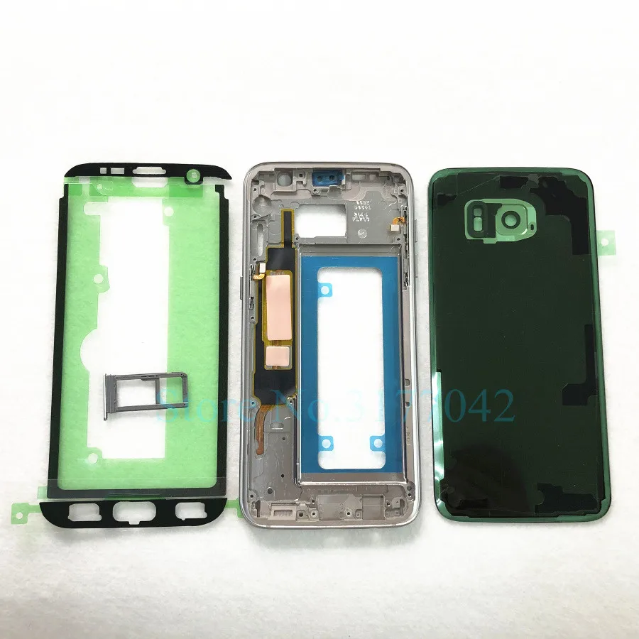 SAMSUNG Galaxy S7 Kenar G935F S7 G930F Tam Konut Ön Orta Çerçeve Yan Düğme pil bölmesi kapağı arkası Cam Kapak Arka Kılıf