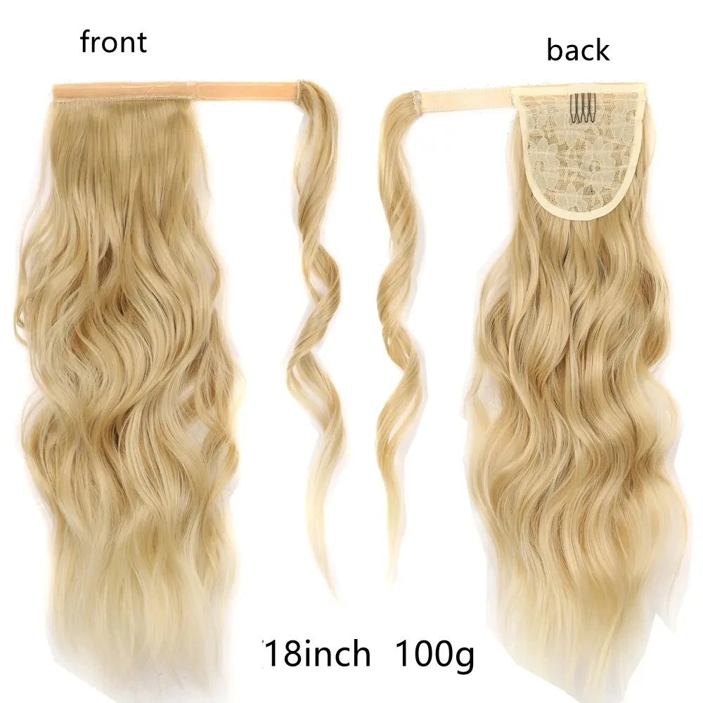 At kuyruğu Uzatma Dalgalı Kıvırcık Sentetik At Kuyruğu Etrafında Sarın 18 İnç Sahte Saç Parçaları Peruk saç klipsli postiş Kadınlar için