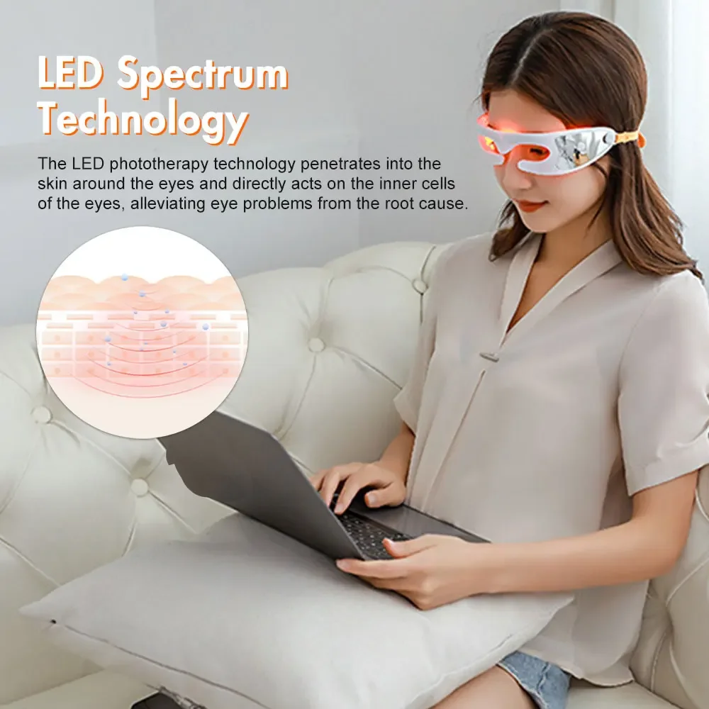 3D led ışık terapisi göz maskesi masaj ısıtma SPA titreşim LED yüz maskesi göz çantası kırışıklık kaldırma yorgunluk giderici güzellik cihazı