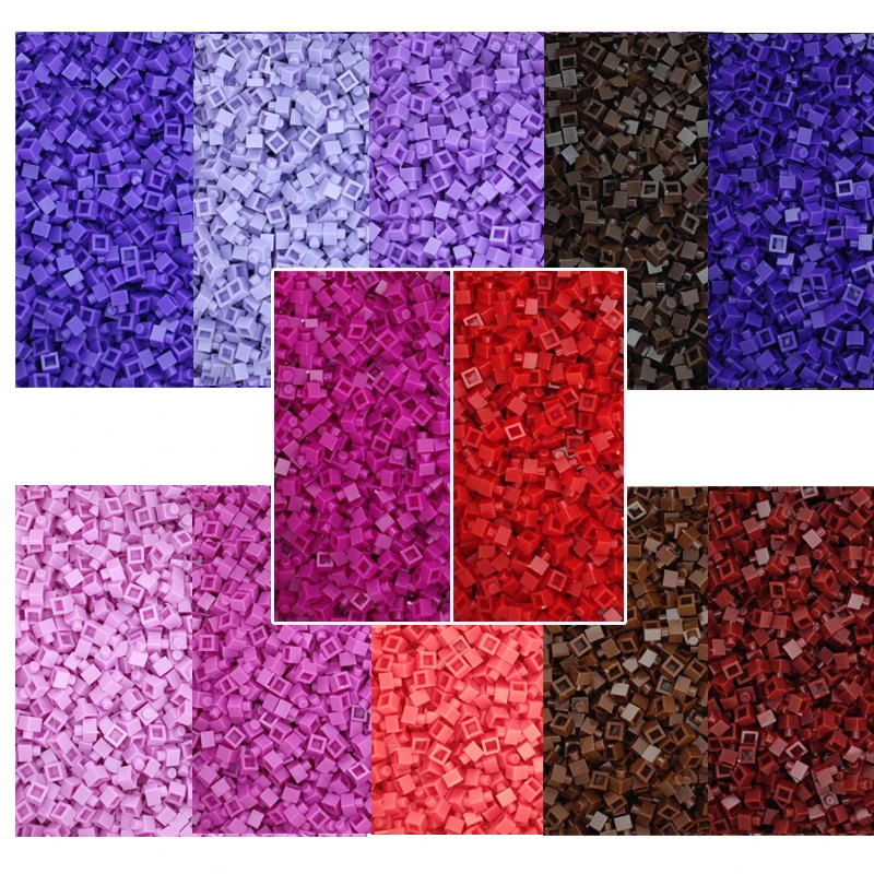500 adet / grup Mikro Elmas Yapı Taşı 4mm Plaka 1x1 Kırmızı ve Mor Serisi MOC Parçaları Piksel Sanat QR Kod Tuğla Mozaik Resim