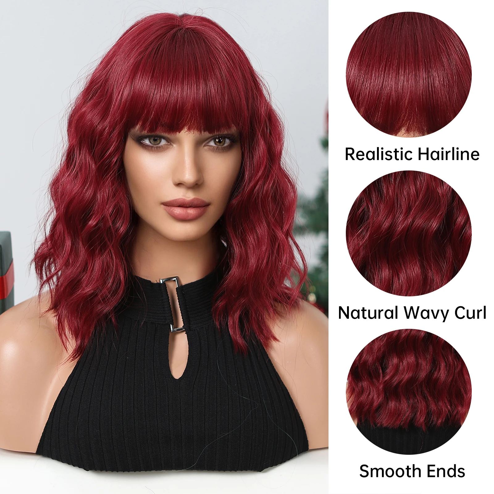 Kısa Bob Peruk Kadınlar için Kırmızı Dalgalı sentetik saç Peruk Şarap Kırmızı Kıvırcık Cosplay Peruk Omuz Uzunluğu Parti Sahte Saç Yüksek Sıcaklık