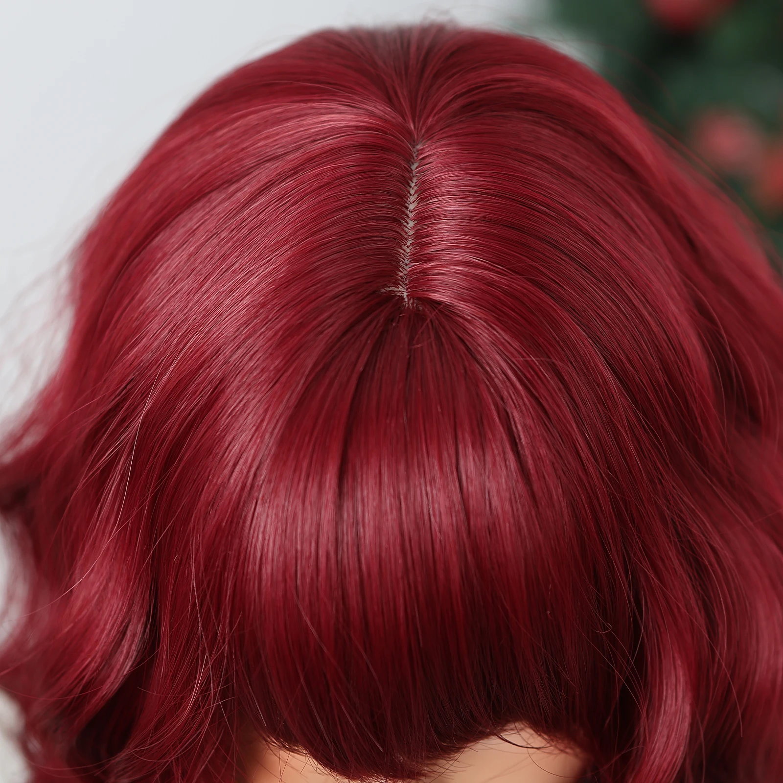 Kısa Bob Peruk Kadınlar için Kırmızı Dalgalı sentetik saç Peruk Şarap Kırmızı Kıvırcık Cosplay Peruk Omuz Uzunluğu Parti Sahte Saç Yüksek Sıcaklık