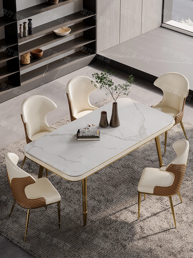 İtalyan ışık lüks kayrak dikdörtgen yemek masası sandalyeli yemek masası kombine yemek masası