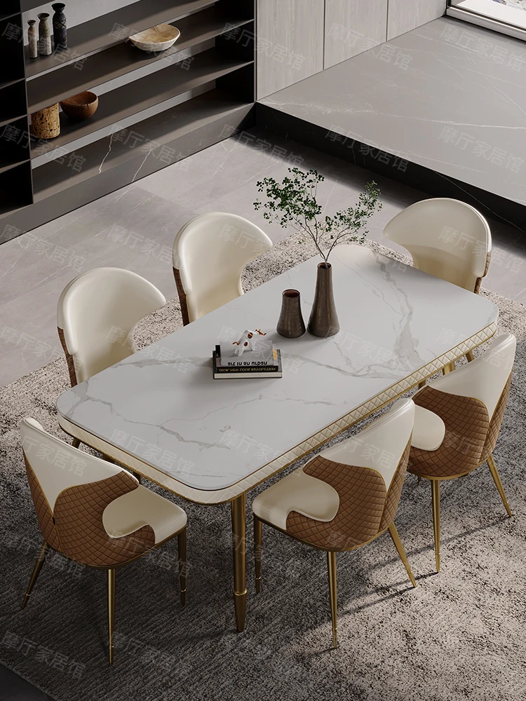 İtalyan ışık lüks kayrak dikdörtgen yemek masası sandalyeli yemek masası kombine yemek masası